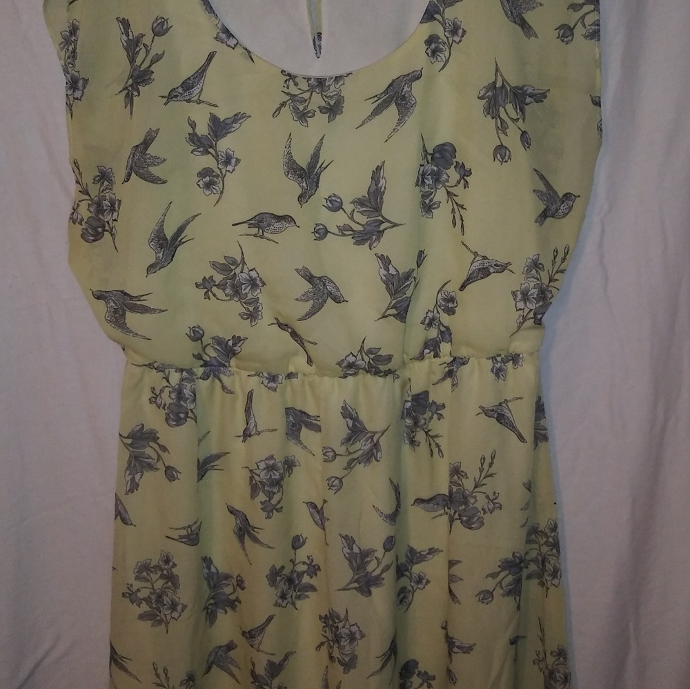 Maurices XL Yellow Bird/Floral Print Hi-Lo Dress